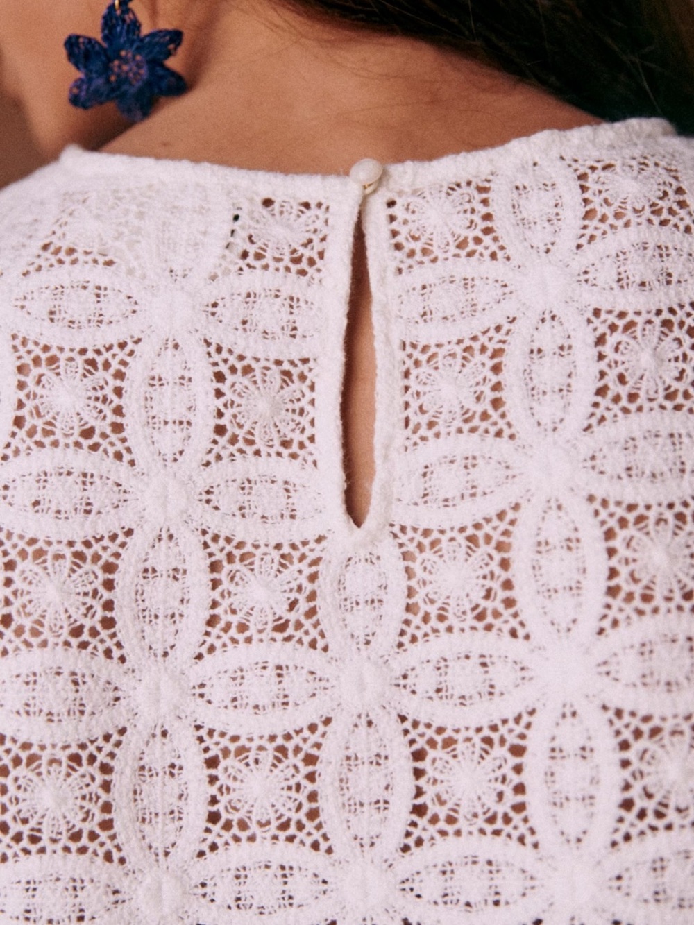 Sezane White Lace Short Sleeve LILO Blouse - Picture 4 of 8